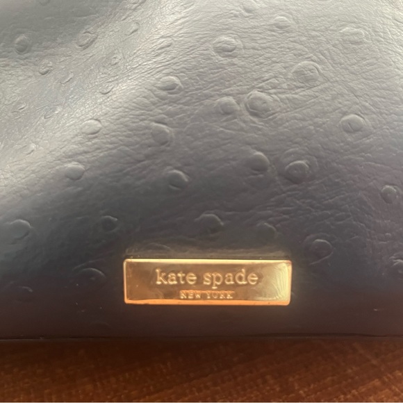 KATE SPADE New York Navy Blue Leather Ostrich Bow Handbag Shoulder Purse! - Picture 5 of 9